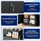 Yizosh Metal Storage Cabinet with 2 Drawers and Locking Doors,- 41.3" Steel Lockable Storage Cabinet with Shelves for Home Office,Garage,School (Black)