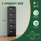 Letaya 5 Drawer File Cabinet with Lock,Metal Office Filing Cabinets for Home Office- Storage A4/F4/Letter/Legal -Assembly Required (Black)