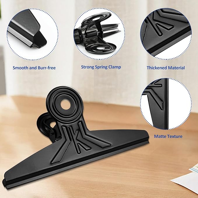 3 Pack Extra Large Bulldog Clips 7.9 Inches Jumbo Bull Binder Paper Clip Clamps for Crafts, Paper, Food Bags, Drawings, Photos at Home, Office, School (Black, 20cm)