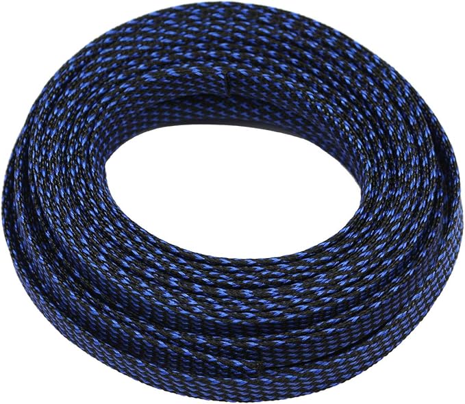 30ft PET Expandable Sleeving Wire Cable Sleeve (1/6", Blue&Black)