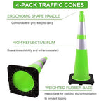 OrangeStar 36" Large Traffic Cones 4-Pack, Green Safety Cones with 2 Reflective Collars, Weighted Base for Highway, Roadwork, Construction, Warehouse Safety, Parking Lots, Indoor & Outdoor Use