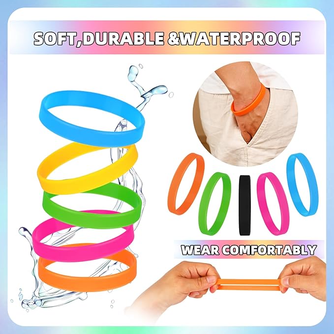 100 Pieces Rubber Bands For Silicone Bracelets, Bulk Plain Stretch Sports Elastic Rubber Wristbands For Teens, Party, Gift-Yellow