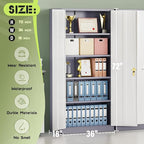 Crownland 72" Lockable Metal Storage Cabinet, Garage Storage Cabinets, High Office Cabinet with Adjustable Shelves for Garage, Home Office,Pantry, File(Grey White)