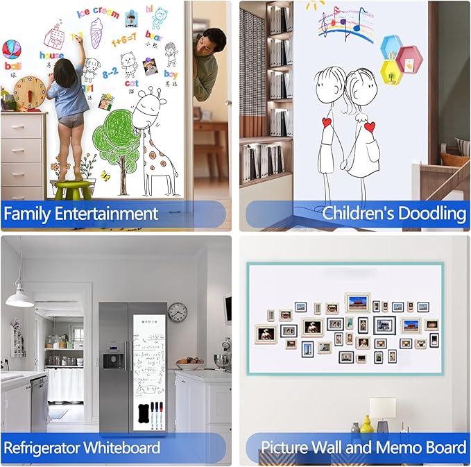 Magnetic Dry Erase Whiteboard Paper with Adhesive, 94" x 47" White Board Film for Wall, Easy to Write and Clean Dry Erase Board for Office, Classroom, Home, Include Marker, Magnetic Eraser and Magnets