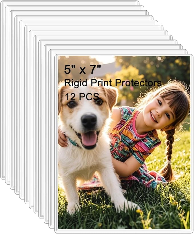 12PCS 5" x 7" Clear Rigid Card Sleeves – Waterproof Hard Plastic Protectors for Postcards, Prints, Photos, Trading & Sports Cards – Top Load Jumbo Sheet Holders