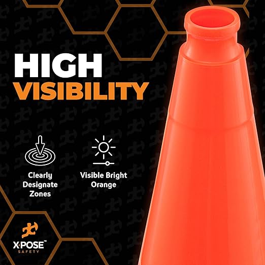 Xpose Safety 28 Inch Orange Traffic Cones, 1-Pack - Multipurpose PVC Plastic Safety Cone for Parking, Soccer, Caution, Kids and Construction - DOT Approved