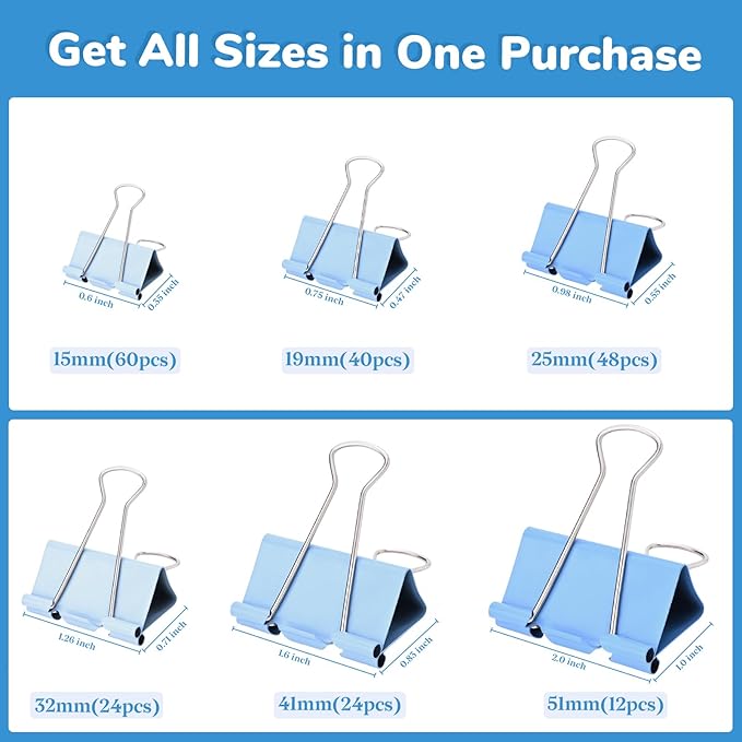 Temiary Aesthetic Binder Clips, 40 Pcs 0.75 Inches Small Metal Binder Clip with Clear Storage Container, Binding Paperwork Clamps for School Teachers Office Supplies (Blue)