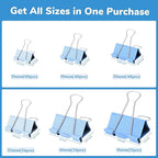 Temiary 208 Pcs Metal Binder Clips, Assorted Sizes Extra Large, Large, Medium, Small, Mini, Micro Binder Paperwork Clip, Morandi Colored Paper Clamps Bulk for Office, Home, School (Blue)