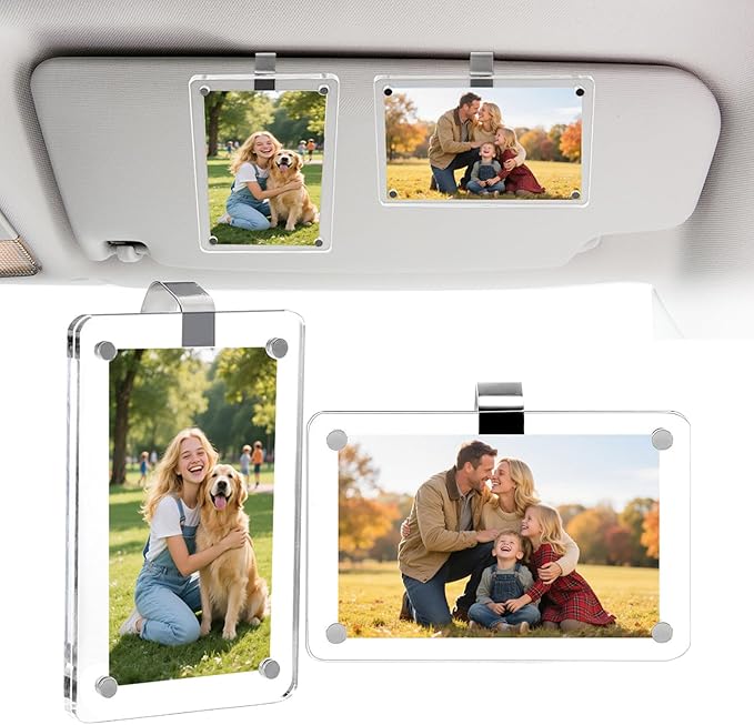 4Pcs Visor clips for cars,Car picture holder.Acrylic car picture frame for car accessories. Universal magnetic car visor photo clip for adding family or personal photos,Gifts for Christmas.