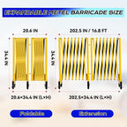 16.8FT Industrial Metal Expandable Barricade，Retractable Traffic Fence with Casters, 270 Degrees Folding Security Gate, Portable Barricade Gate for Construction Area, Traffic Control, Cordon
