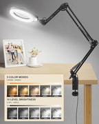 10X & 5X Magnifying Glass with Light, Ultra Long Swing Arm, 5 Colors & 10 Brightness, Real Glass Lens Large Magnifying Lamp for Craft Painting Workbench Jewelry Making Hobby Close Work (Orange)