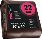 PROTARP Extreme Heavy Duty 22 Mil Tarp Cover, Waterproof, UV Resistant, Rip and Tear Proof, Poly Tarpaulin with Reinforced Edges for Roof, Camping, Patio, Pool, Boat. (Brown/Black 20′ X 40′)