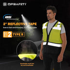Reflective Safety vest With back plan pocket,High visibility Class 2 Heavy Duty Surveyor Vest with Zipper,Hi Vis Construction Work Vest for Men＆Women ANSI/ISEA(Yellow-Bottom,M)