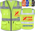 BeautyWill Custom Logo Safety Vest Mesh High Visibility Reflective Vest Customized Logo Utility Zipped Pockets Construction Workwear （Yellow,M）