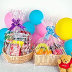 60 Packs Large Clear Cellophane Bags 14x20 18x24 24x30 Inches Jumbo Gift Basket Wraps Extra-large Transparent Plastic Bags for Fruit Basket, Gift Wrap, Treats, Arts and Crafts, 60 pcs Pull Ribbon Bow Ties