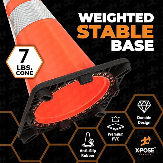 Xpose Safety 28" Orange Traffic Cones with 6" & 4" Collars, Bulk Full Pallet 297-Pack – PVC Safety Cones for Parking, Soccer, Construction, Kids & Caution – DOT Approved – Optional Stencil Available