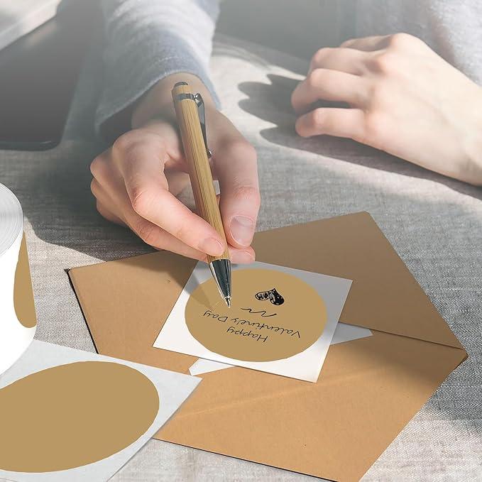 4 Inch Large Brown Circle Thermal Labels, Self-Adhesive Round Inventory Stickers, Multi-Purpose Round Roll Thermal Printing Stickers for Business and Domestic Use-300 Labels/Roll