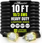 10ft Outdoor/Indoor Extension Cord 10/3 Gauge Ultra Heavy Duty 3 Prong SJTW, Waterproof, Flexible Cold-Resistant Long Power Cord,15A 125V 1875W, Black by LifeSupplyUSA