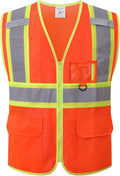 Hi Vis Safety Vest for Men Women Reflective with Multiple Pockets Class 2 Mesh High Visibility Construction Work Vest,Meets ANSI/ISEA Standards(EK1-178-Orange-S)