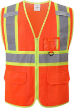 Reflective Safety Vest for Men Women with Multiple Pockets Class 2 High Visibility Mesh Vest Hi Vis Construction Work Vest,Meets ANSI/ISEA Standards(EK1-178-Orange-2XL)