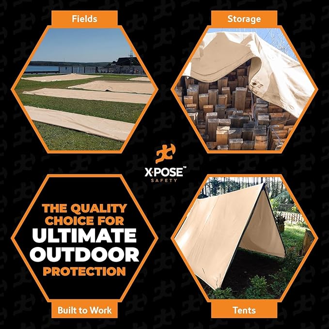 Heavy Duty Tan Poly Tarp 10' X 12' - Bulk Full Pallet (250 Pack) - Multipurpose Protective Cover - Durable, Weather Proof & Tear Resistant - 12 Mil Thick Polyethylene - by Xpose Safety