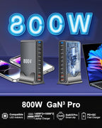 800W USB C Fast Charger Block, 10 Port USB Charging Station, GaN Ⅲ Pro Dual 140W PD PPS Port for Multiple Devices,Laptop Wall Charger Compatible with DELL, HP, MacBook Pro,iPhone 16,Galaxy S24