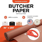 Peach Butcher Paper 36" x 2160" (180 feet) with Cutter - USA-Made Natural Butcher Paper Roll for Meat & Fish - Uncoated, Unwaxed & Food-Grade Material for Smoking Meat, Grilling & BBQ by IDL Packaging