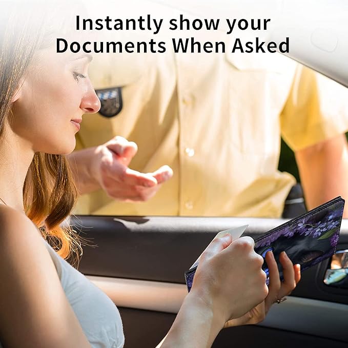 Car Registration and Insurance Holder, Leather Car Glove Box Organizer, Cool Car Accessories for ID, Driver's License Cards & Essential Document, business cards, Men&Women,Cute Black Cat Flower