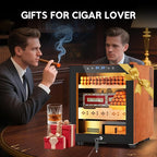 Tylza Leather Trim Cigar Humidor, 50L Cigar Humidor Cabinet with Auto Humidity & Temp Control, 400 Counts, 3 LED Lights, Spanish Cedar Wood, Cigar Humidors with Safety Lock, Gifts for Men