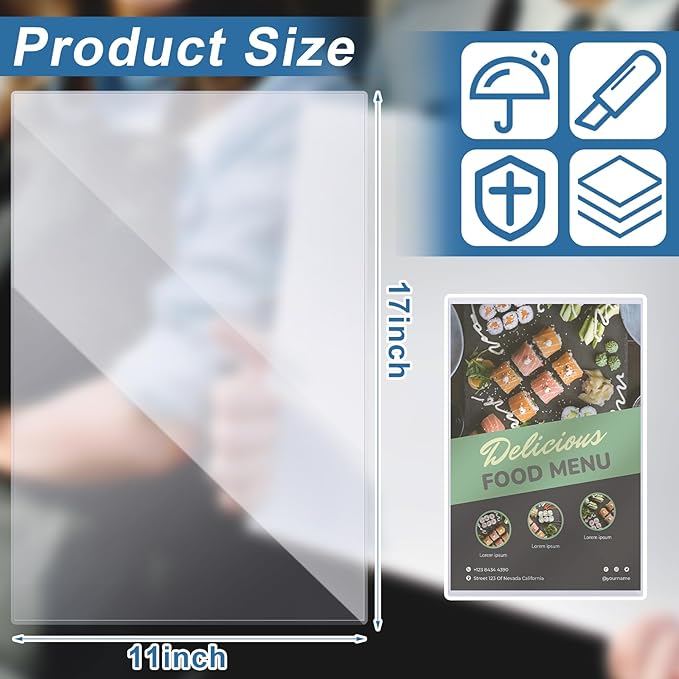 Henoyso 150 Pcs 11" x 17" Rigid Print Protectors, Heavy Duty Hard Plastic Sheet Page Protectors Crystal Menu Holder Clear Poster Sleeve Top Loading Frame for Magazine Photo Paper Poster Prints