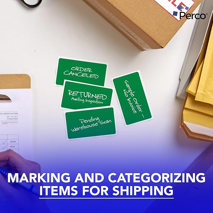 Perco Green Labels 3x5 Inch 500 Stickers/Roll with Easy Peel Perforation and Strong Adhesion for Inventory Management, Color Coding, Moving Boxes, Retail, Organizing & Crafts – Made in USA