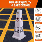 No Parking Sign, 26.4-Inch Traffic Safety Cone, White Plastic, High-Visibility, Weatherproof, Slip-Resistant Base, Stackable, Indoor Outdoor Use-8Pack