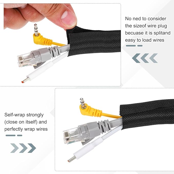 MECCANIXITY 4/5 Inch ID Split Loom Tubing 19.5ft Polyester Cord Protector Wire Cable Sleeve for USB Cable Power Cord, Black