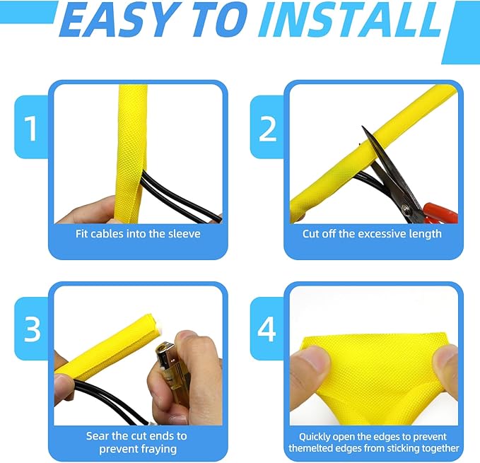 Automotive Wire Loom Tubing, Split Braided Cord Protectors from Pets No Chew, Flexible Cable Sleeve Cable Management for TV/Computer/Electric Wires (Yellow, 5/8"-10ft)