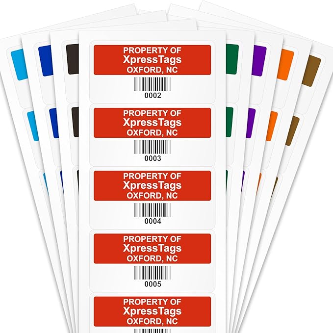 XpressTags 0.75"x1.5" Sequentially Custom Asset Barcoded Labels with Numbers, Fixed Inventory Tags, Permanent Adhesive Vinyl Stickers - Pack Sizes 100 to 5000, Made in USA