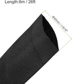 MECCANIXITY Braided Cable Sleeves Heat Shrinkable Fabric Sleeving, 1 9/16" 26ft Black 2:1 Ratio Heat Shrinkable Cord Protector for Harness Cable, Network Cable Protection, Cable Management