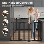 Cumbor 2 Pack 29.7"-51.5" Extra Wide Baby Gate for Stairs, Easy Wall Through Dog Gates for Doorways, Pressure Mounted Pet Gate Indoor, Safety Auto-Close Child Gate for Kids with 4 Wall Cups, Black