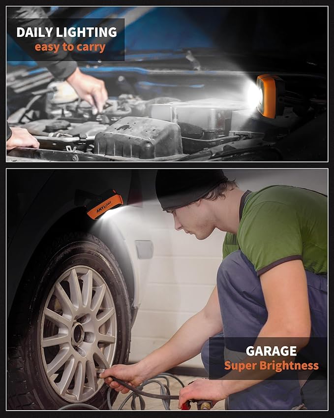 Work Light, Magnetic Rechargeable Light with 4 Modes & 150°Rotatable, 1200LM Waterproof Portable Light with 360° Rotating for Emergency Car Repair, Grill, Outdoor Work (1 PK Upgrade)