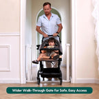 BABELIO Baby Gate for Doorways and Stairs, 36-41" Pet Gate with Wide Walk Thru Door and Lock Indicator, No Drill Pressure Mounted Safety Gate with Double Lock and Self-Closing, White