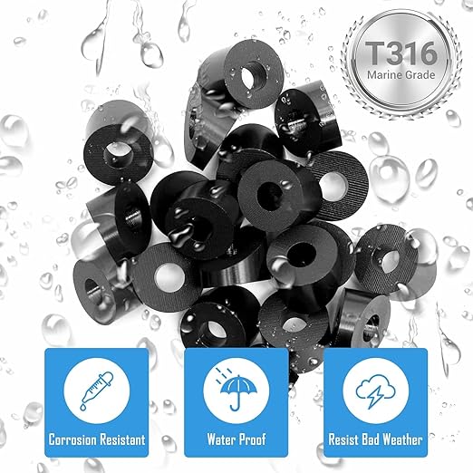 Helffer 50 Pack 3/8" ID Black Angle Beveled Washers for Cable Railing, Stainless Steel 30 Degree Washers for 1/8" 3/16" 5/32" Stair Deck Cable Railing Kits