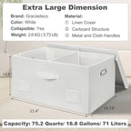 75 Quarts Extra Large Decorative Storage Bins with Lids, 3 Packs White Collapsible Storage Bins with Lids, Stackable Storage Bins Decorative Box Storage With Lid Extra Large