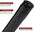 Black Braided Cable Management Sleeves Wire Loom Tubing Cord Protector Self-Wrapping (1/2"-12Feet)