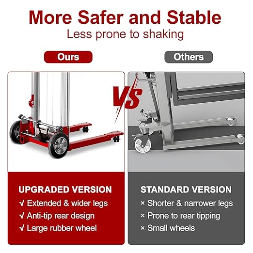122" 400lbs Material Lift Winch Stacker with Upgrade Effortless Winch, Hand Winch Lift Truck with Fixed-Leg, Manual Material Lifter Pallet Stacker for Contractor, Workshop, Industrial, Red