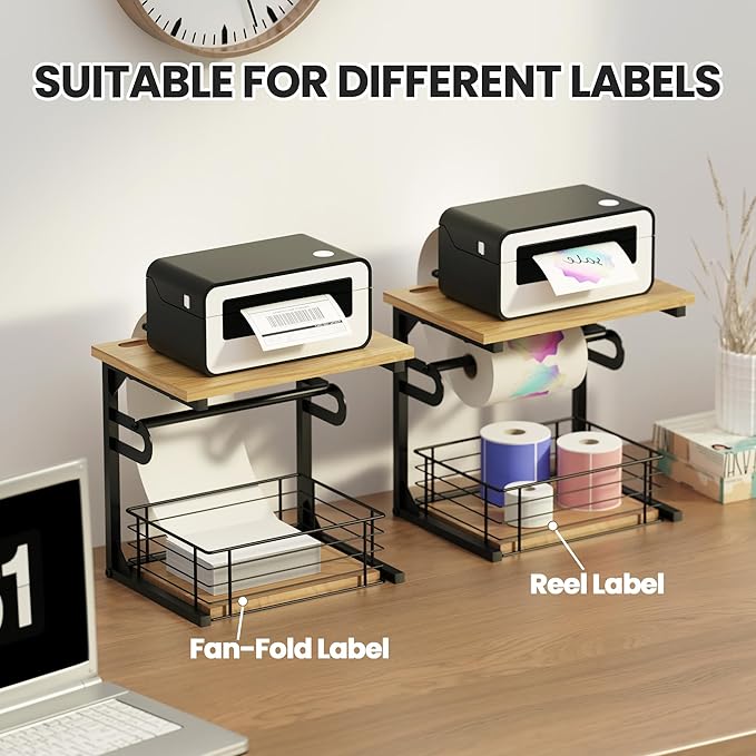 Label Holder for Rolls and Fan-Fold Labels, Wooden Thermal Sticker Roll Holder for Desktop Thermal Label Printer, Solid Shipping Label Holder & Desktop Label Printer Accessory Supplies for Home,Office