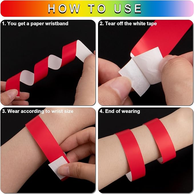 1200 Pcs Plastic Paper Wristbands for Events Neon Color Wrist Bands Concert Identification Wristbands Paper Bracelets Wristbands Party Hand Bands (Multicolor)