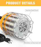 LED Temporary Work Light 60W, LED Construction Lights 7,200lm 5000K Daylight, Stainless Steel Guard Portable Hanging Work Lighting Workshop Jobsite Light Outdoor