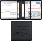 Cacturism Car Registration and Insurance Holder, Vehicle Glove Box Car Organizer Men Women Wallet Accessories Case for Cards, Essential Document, Driver License, Black