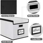 Huolewa File Organizer Box with Lid, Collapsible Faux Leather Hanging File Folder Box Organizer with Plastic Slides, Decorative Home/Office Filing System Boxes for File and Folders Storage