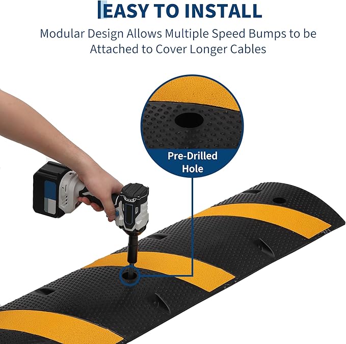 2 Pack 6FT Speed Bumps for Road, Heavy Duty 25,000 Lbs Capacity Traffic Rubber Speed Humps with 2 Channel Floor Cord Cover for Asphalt Concrete Gravel Driveway Road Cable Protector Ramp