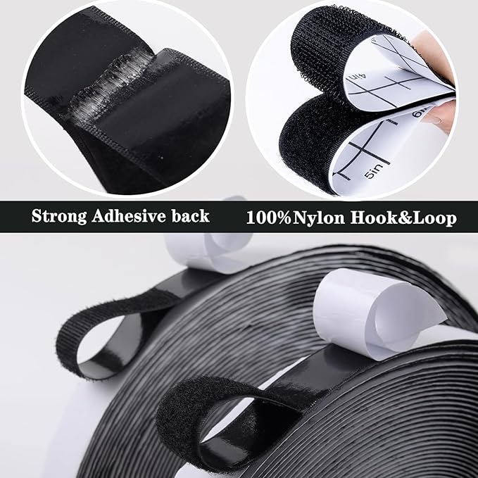 Navona 30Ft x 1 Inch Hook and Loop Strips with Adhesive – 2 Rolls Heavy Duty Hook and Loop Tape with Backing for Home, Office, School, and Crafting Projects, Black